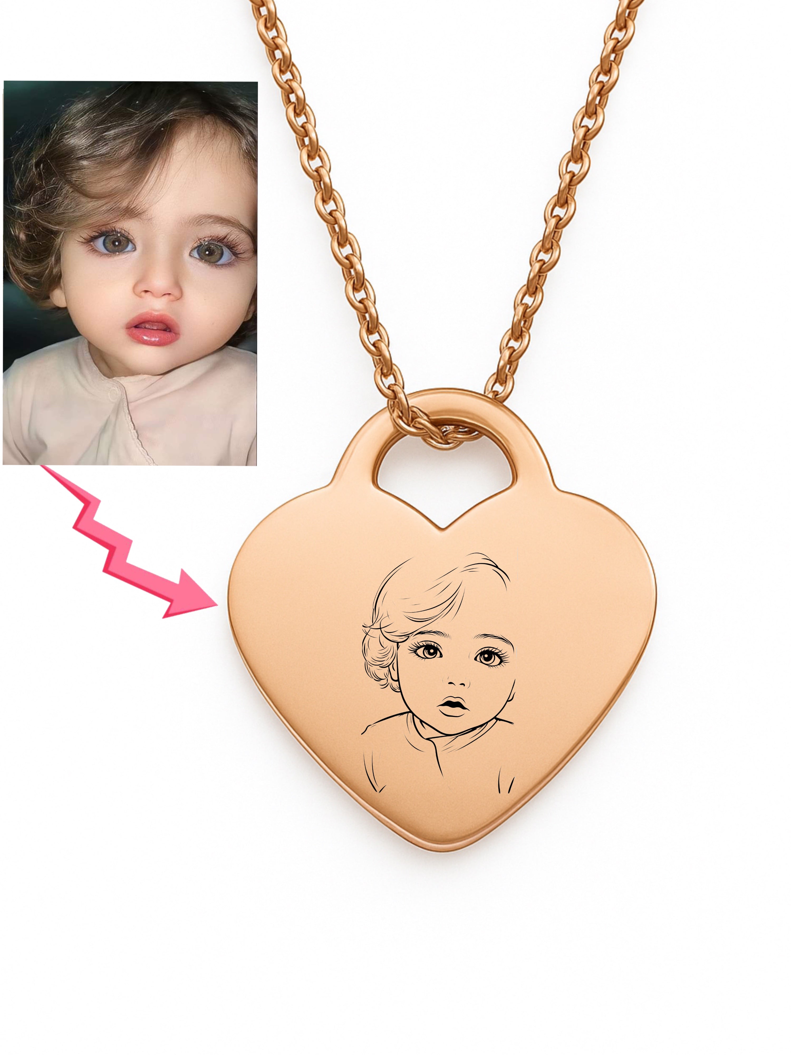 Custom Heart Necklace Photo Outline