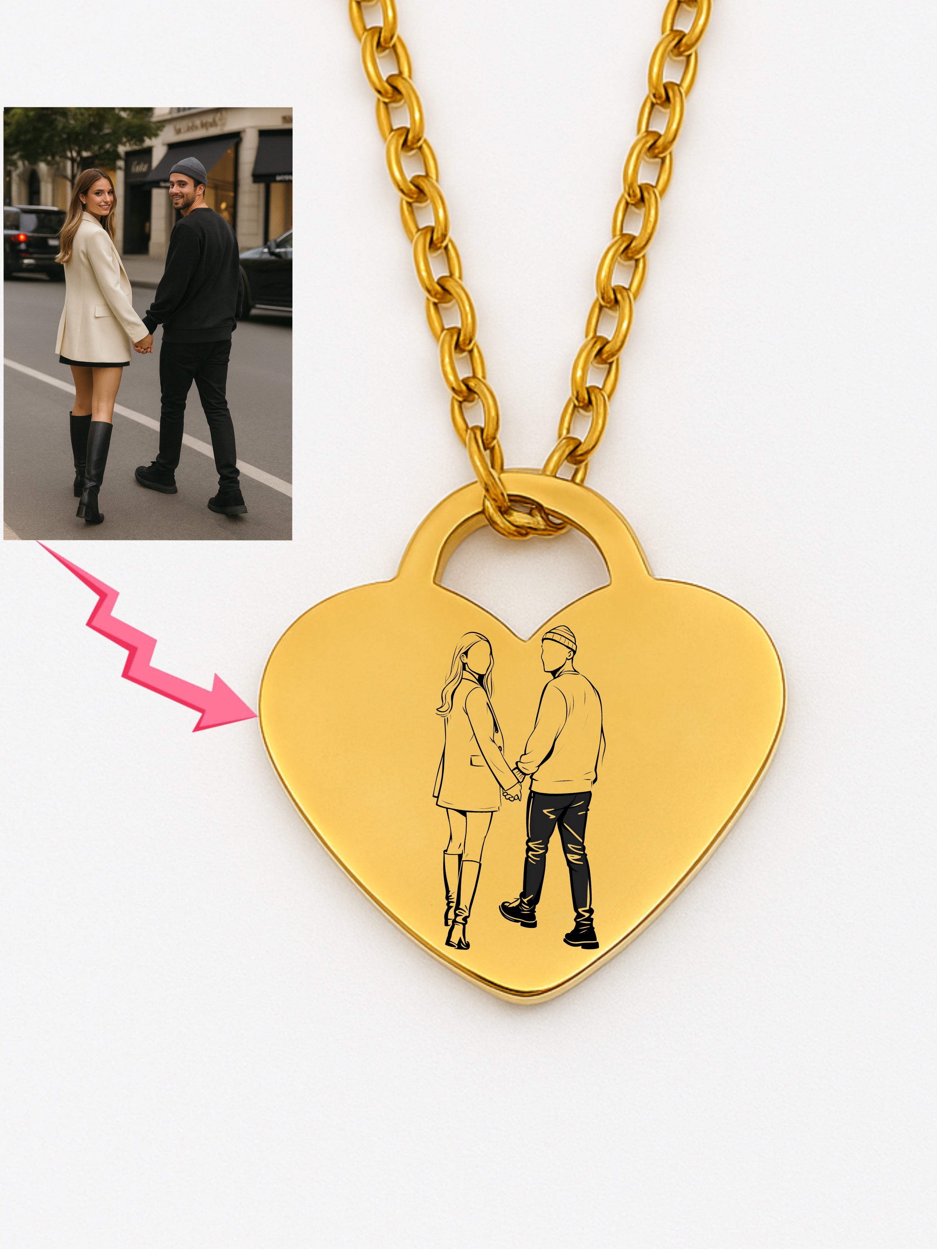 Custom Heart Necklace Photo Outline