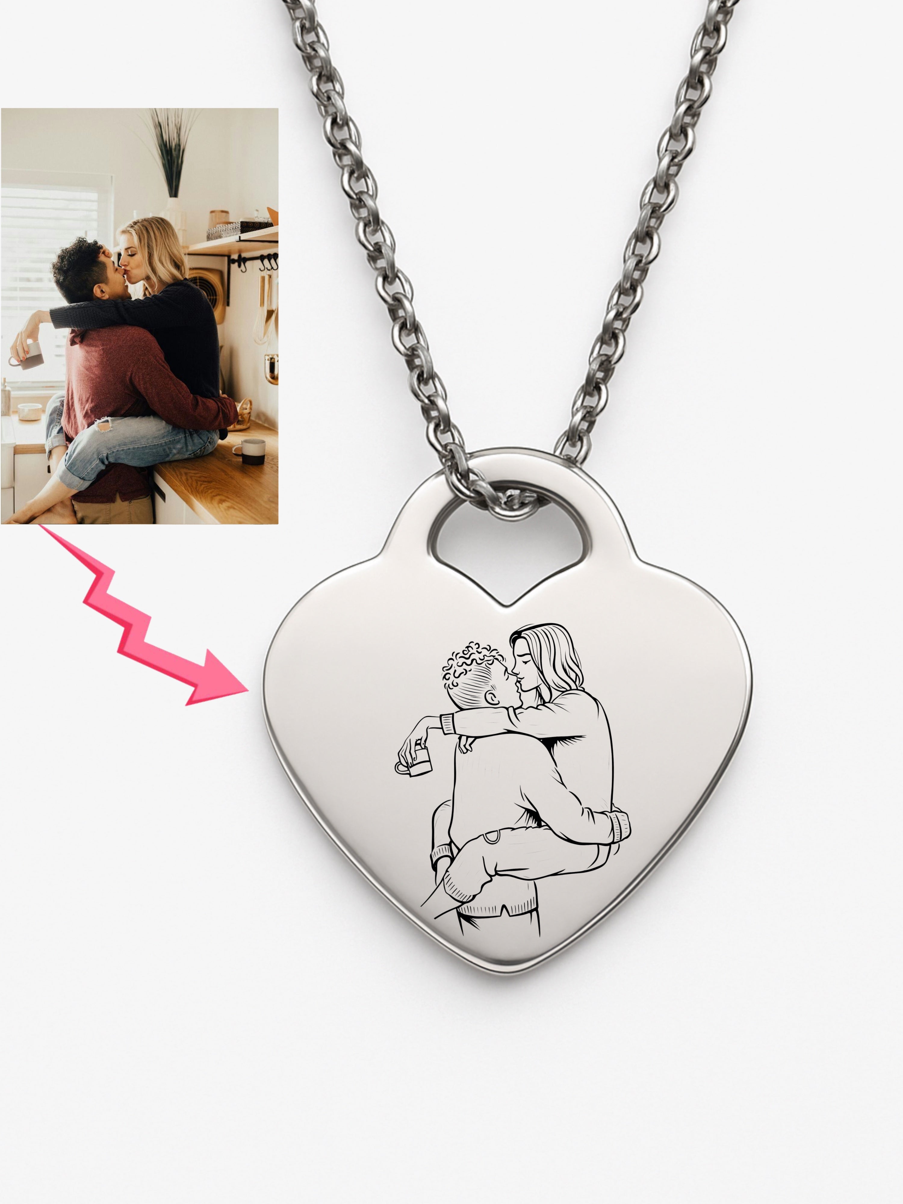 Custom Heart Necklace Photo Outline